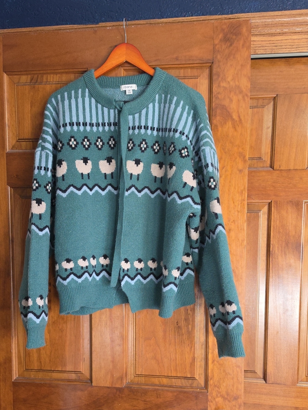 Anthropology Maeve Teal Fair Isle Sheep Knit Cardigan